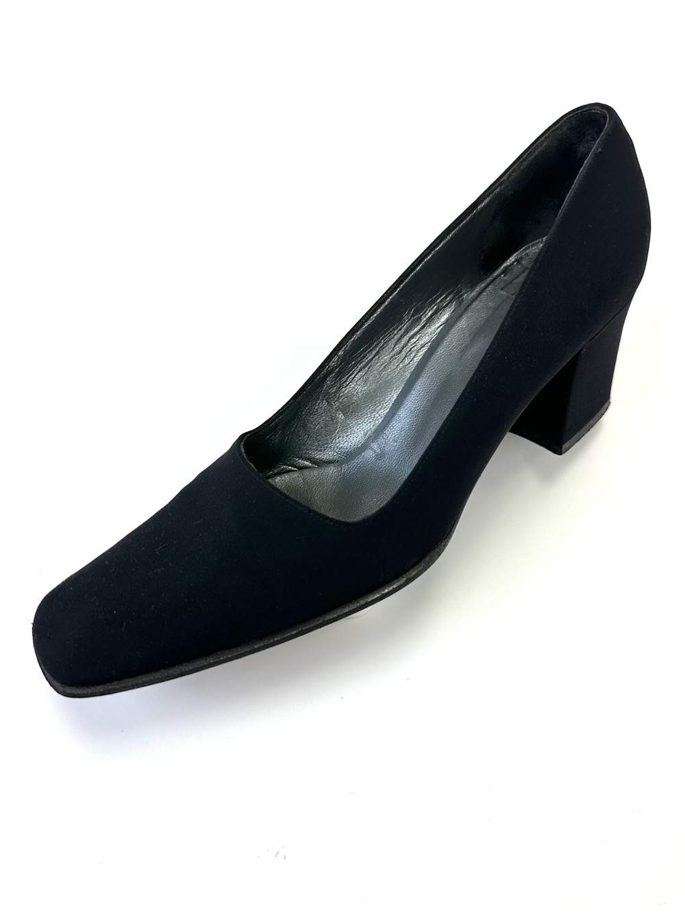 Anne Klein Black Fabric Square Toe Block Heel Pumps Made In Italy Size 8 5